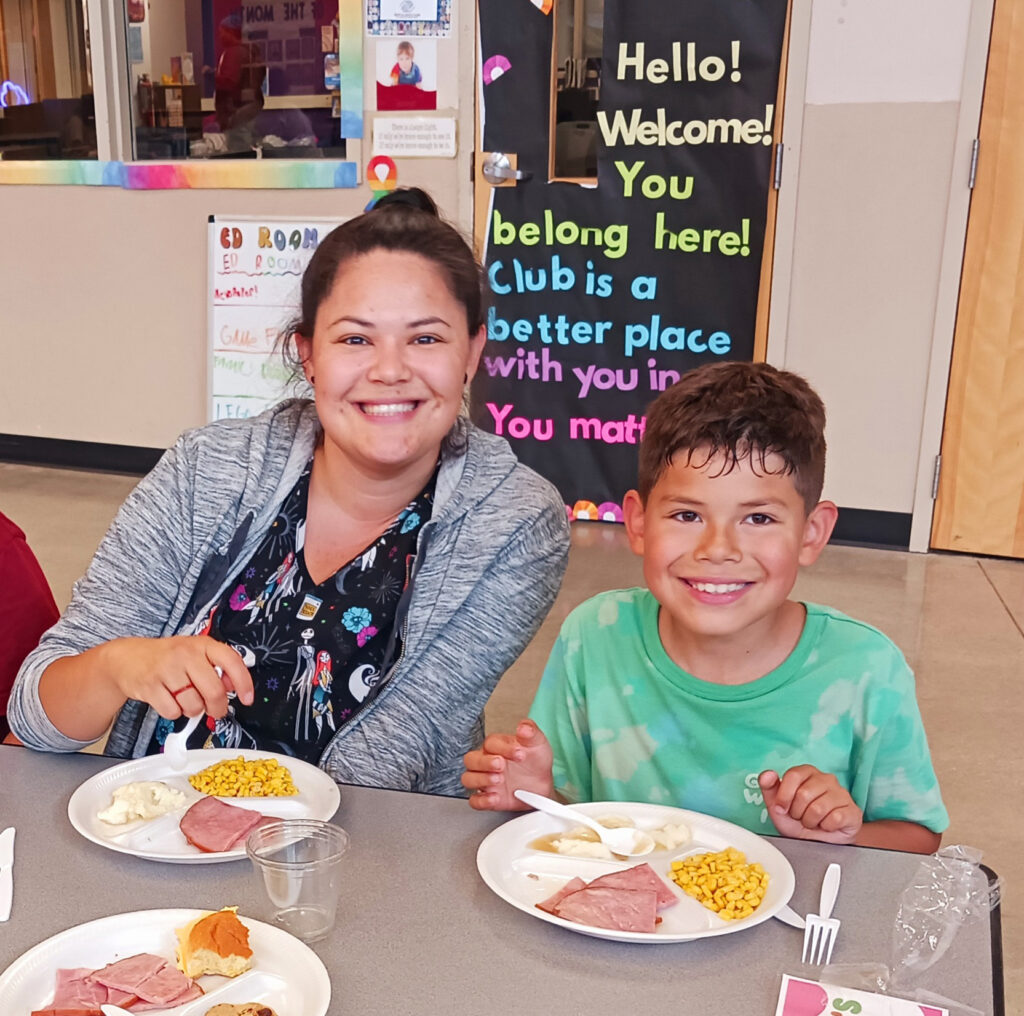 Mom and son eating lunch together